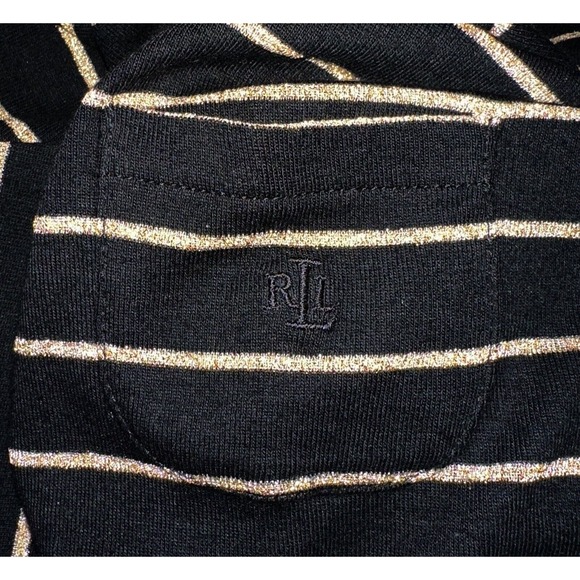 Lauren Ralph Lauren Top Knit L/S Logo Plus 3X Black Gold Metallic Cotton Blend - Picture 4 of 6